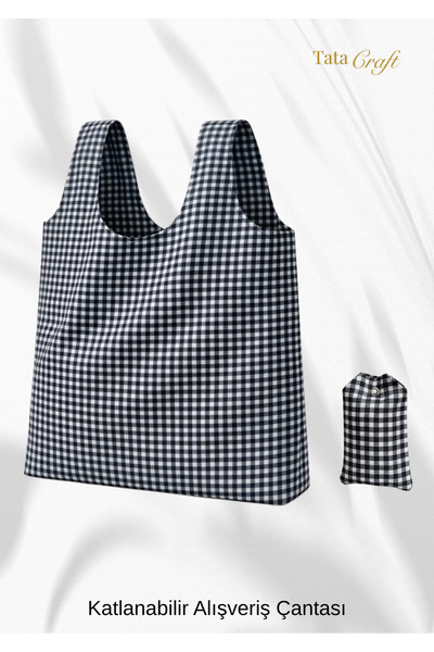 TATA CRAFT Katlanabilir Bez Alışveriş Çantası Polyester Yıkanabilir Omuz Çantası