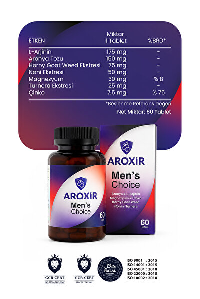 Aroxir Men's Choice Erkek Sağlığı Aronya, L-Arjinin, Horny Goat Weed, Noni, Magnezyum, Turnera