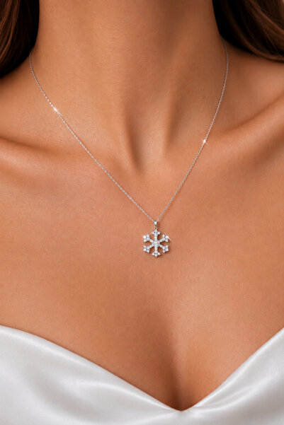 Tixy Pixy Stone Snowflake Stainless Steel Silver Women's Necklace