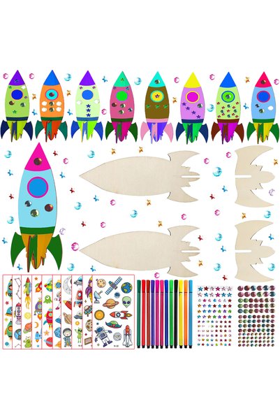 Choice Multicolor 32 PCS of rocket woodworking crafts, rocket toys, birthday ...
