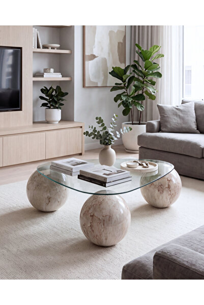 Velura Home & Living Modern Orta Sehpa & Küre Sehpa & Top Sehpa & Şeffaf Üçge...