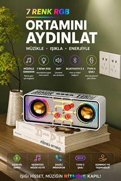MATECHNO 10W RGB Bluetooth Hoparlör Taşınabilir Müzik Kutusu SD-AUX Bağlantı ...