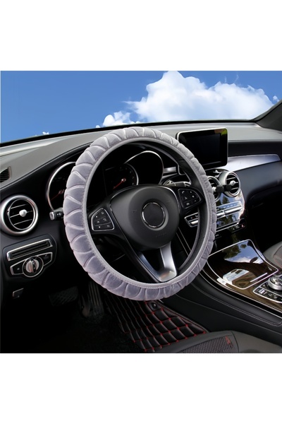 Choice3 Grey Short Plush Car Steering Wheel Cover Elastic No Inner Ring Arc T...