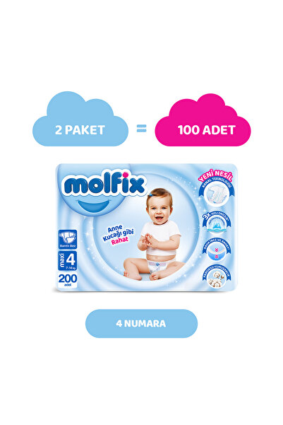 Molfix Bebek Bezi 4 Beden Maxi Hiper Ekonomi Paketi 200 Adet