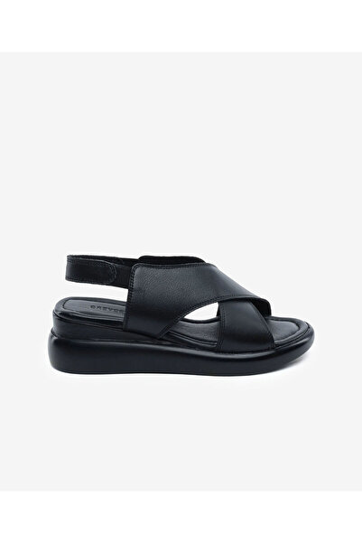 Greyder Kadın Siyah Hakiki Deri Comfort Sandalet 6Y2FS57870