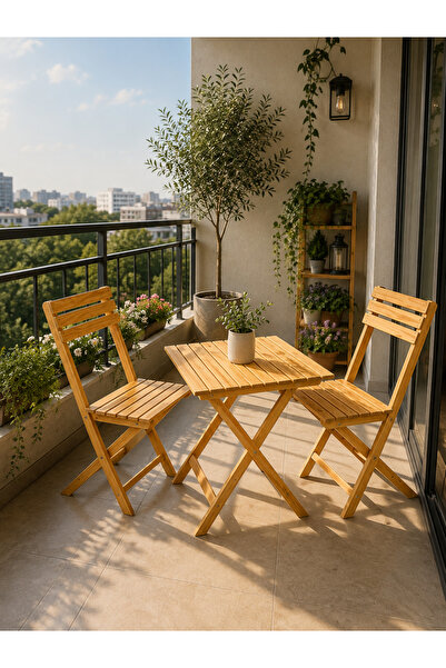 LegnoNest Balkon - Bahçe-Mutfak-Ev 3'lü Bistro Set 2 Sandalye 1 Masa