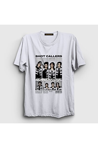 Presmono Unisex Beyaz Poster Shot Callers K-Pop Lngshot T-Shirt 613897tt