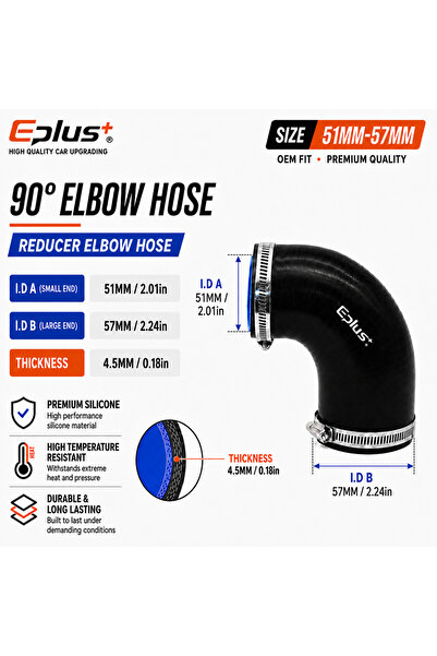 Choice16 51MM-57MM Black Silicone Tubing 90 Degrees Reducer Hose Coupler Univ...
