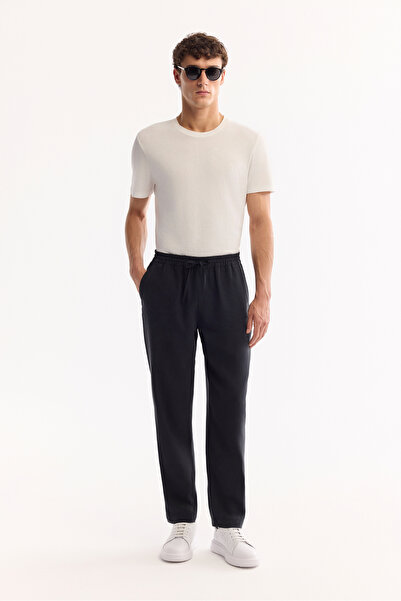 Avva Erkek Siyah Beli Lastik Bağcıklı Soft Touch Relaxed Fit Pantolon A52Y3013