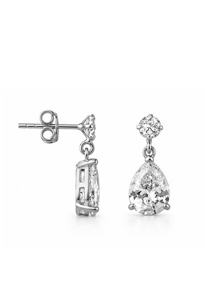 jelux silver Gümüş 925 Ayar 7x9 mm Zirkon Taşlı Sallantılı Rodyumlu Damla Model