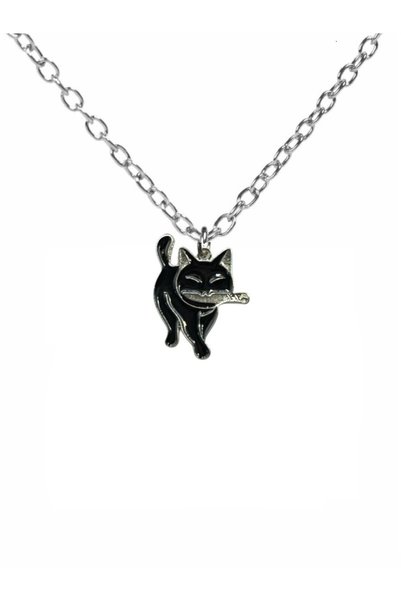 Herşey Nota Gothic Unisex Necklace with Black Cat Figure with Knife – Mysteri...