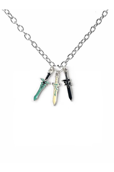 Herşey Nota Unisex Necklace with 3 Colored Sword Figures – Warrior Design wit...