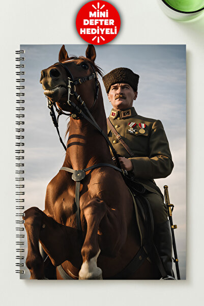 BLACKONECLASS Atatürk A5 Metal Spiral Unlined Cardboard Cover Atatürk Notebook