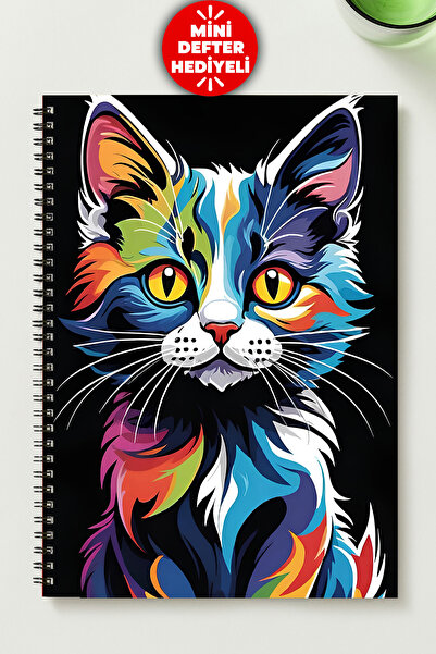 BLACKONECLASS Cute Cat A5 Metal Spiral Unlined Cardboard Cover Cute Cat Notebook