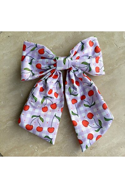 Nes Cherry Patterned Purple Plaid Bow Buckle
