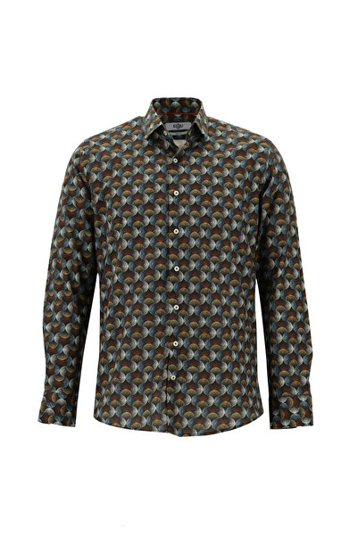 Kiğılı Uzun Kol Baskılı Slim Fit Dar Kesim Pamuk Gömlek
