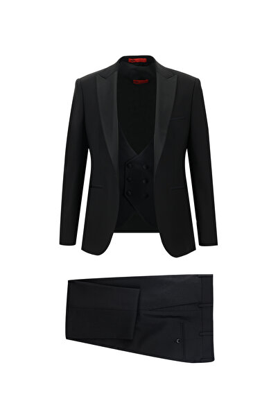 Kiğılı 7 Drop Slim Fit Dar Kesim Sivri Yaka Yelekli Yünlü Smokin & Damatlık