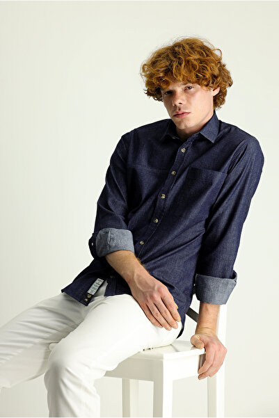 Kiğılı Long Sleeve Slim Fit Slim Fit Denim Cotton Shirt
