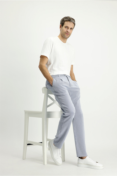 Kiğılı Regular Fit Standard Cut Lycra Striped Pleated Canvas / Chino Trousers