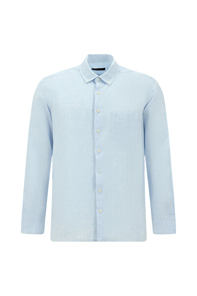 Abdullah Kiğılı Long Sleeve Regular Fit Buttoned Collar Pocketed Linen Shirt