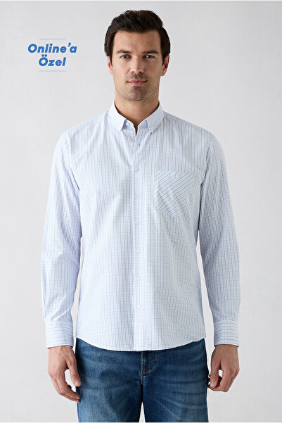 Kiğılı Long Sleeve Regular Fit Buttoned Collar Cotton Easy-Iron Plaid Shirt
