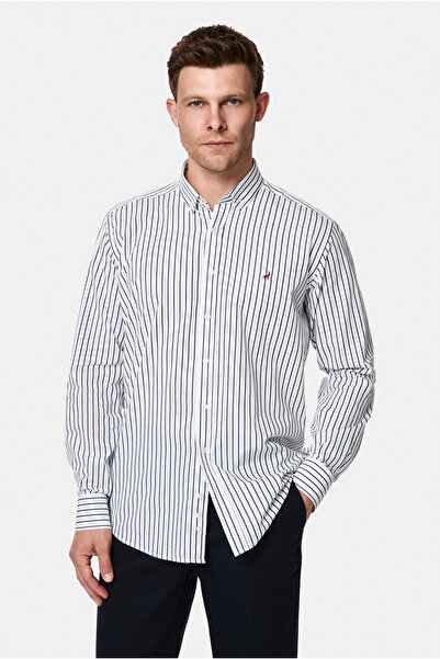 Abdullah Kiğılı Long Sleeve Regular Fit Striped Button-Down Collar 100% Cotto...