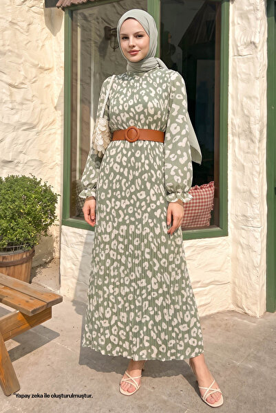 InStyle Φόρεμα Hijab Chiffon 2015 με Ζώνη Πλισέ - Χακί
