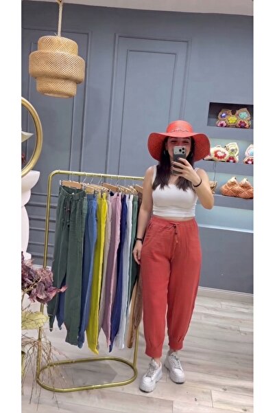 SERAPA Kadın Müslin Pile Paça Pantolon Rahat Kalıp Lastikli Beli Bağcıklı Cep...