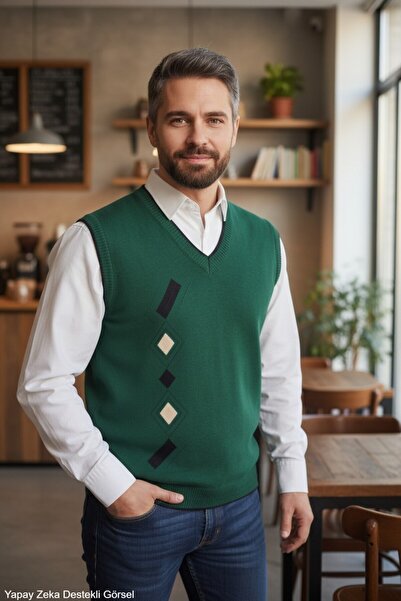 Kamalı Men's Nefti Anti-Pilling Standard Fit Regular Cut V-Neck Knitwear Sweater