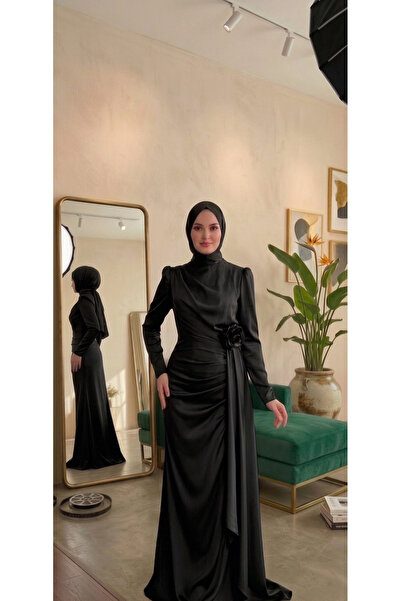 LİA TESETTÜR Rosalia Satin Draped Hijab Evening Dress