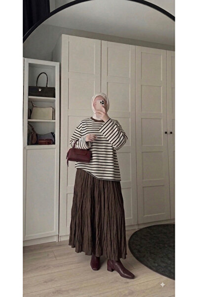 Sade Scarfs 🤎 Çizgili İki İplik Oversize Swatshirt / Uzun Kollu T-Shirt