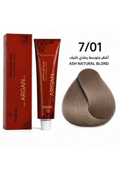 pasteel صبغة شعر ايطالي دائمة بزيت الأرغان، 7/01 أشقر متوسط رمادي كثيف، 100مل...