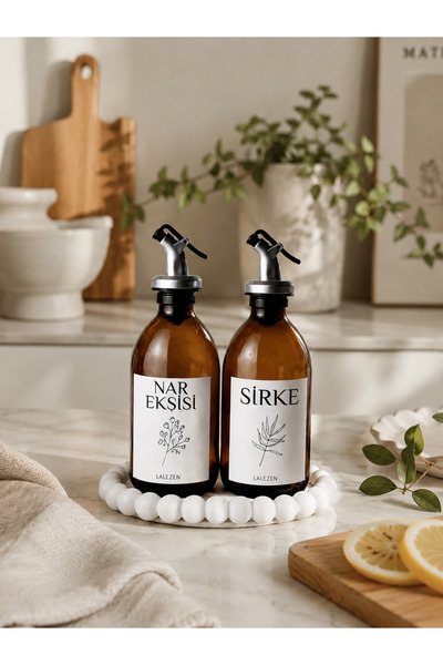 LALEZEN HOME Boncuk Stantlı Nar ekşisi - sirke etiketli cam şişeler 250ml