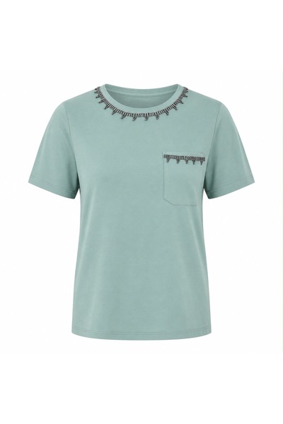 VERYMODA Çağla Taşlı Zincir Detaylı Tişört | D2600
