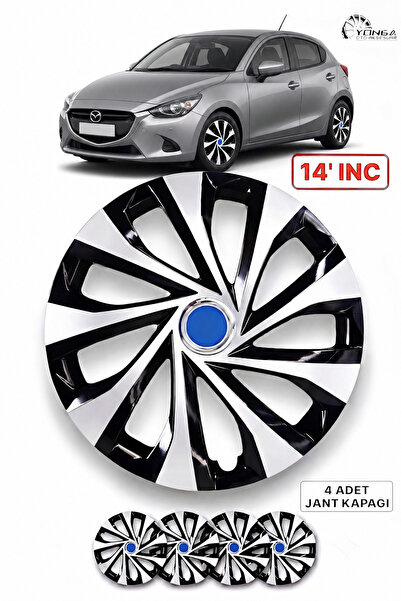 YONGA OTO AKSESUAR MAZDA 2 14 İnç Jant Kapağı 4'lü Set Siyah Gümüş + 4 Amblem...