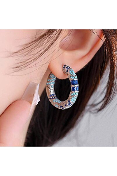 Choice E5178 Huitan Elegant Design Women Hoop Earrings Inlaid Sparkling Blue ...