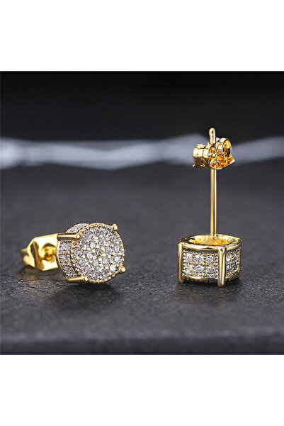 Choice E1730 Huitan Fancy Round Shaped Stud Earrings Paved Shiny CZ Stone Sil...