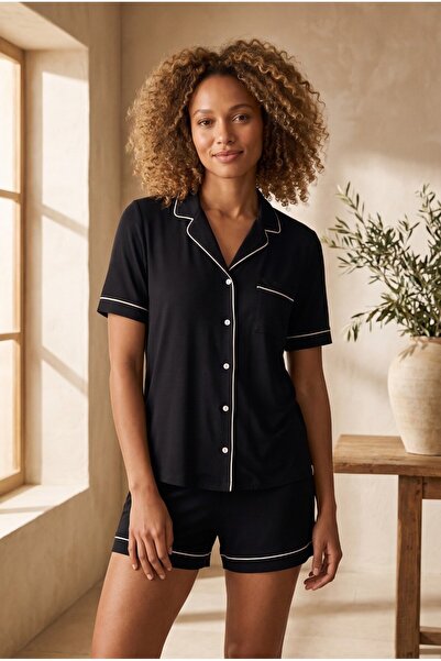 Katia&Bony Women's luxury buttoned shorts pajama set black