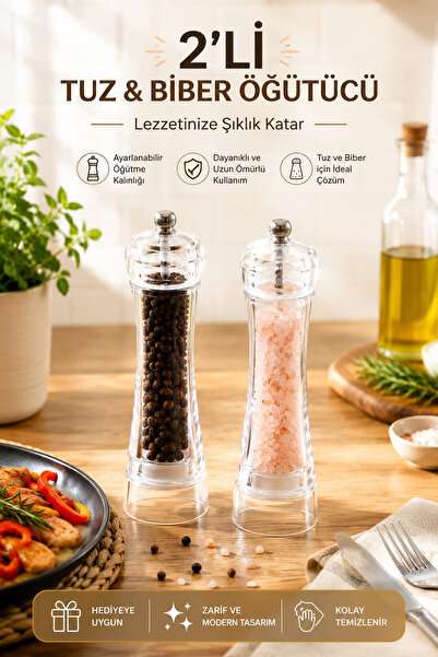 Porsima Baharat Öğütücü 2li Set Değirmen Baharat Değirmeni El Değirmeni Tuz K...