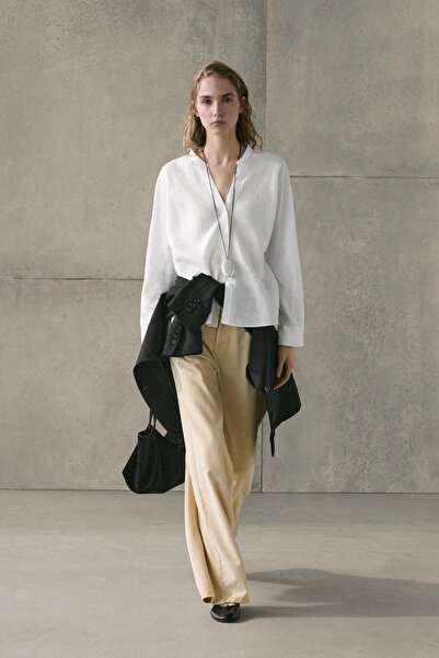Massimo Dutti %100 keten hakim yaka gömlek