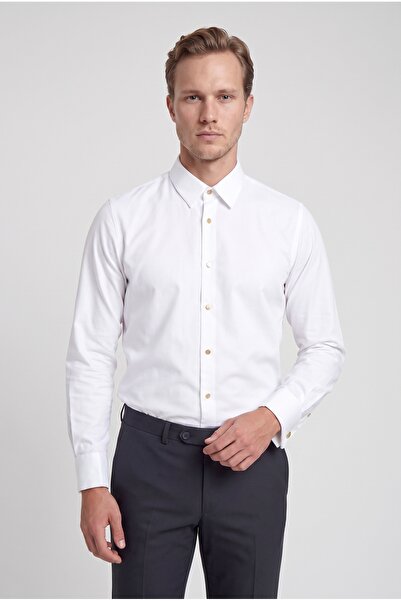 D'S Damat Πουκάμισο Ds Damat Slim Fit White Dobby Tuxedo