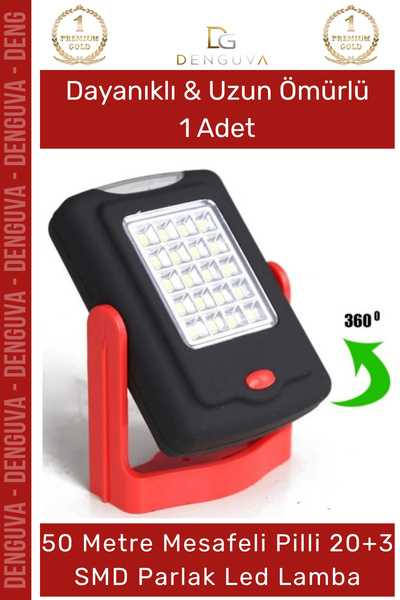 Denguva #LedLamba 20 SMD Beyaz Işık 50 Metre Menzil Askılı Pilli Kamp Avcı El...