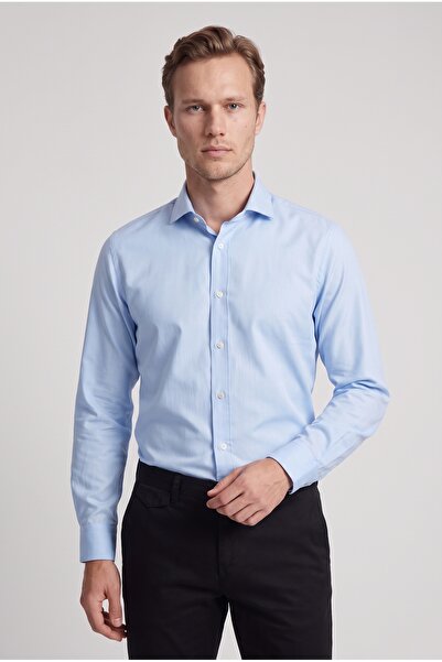 D'S Damat Ds Damat Slim Fit Mavi Düz Gömlek