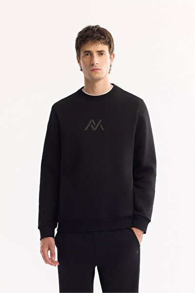 Avva Erkek Siyah Bisiklet Yaka Pamuklu Şardonlu Baskılı Regular Fit Sweatshir...