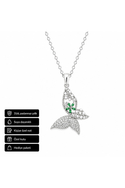 HER ŞEY NOTA www.herseynota.com Silver Color Women's Necklace with Butterfly ...