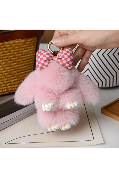 Choice15 About 15 cm Pink bow ZAKOL 15cm Fluffy Rabbit Fur Pompon Bunny Keych...
