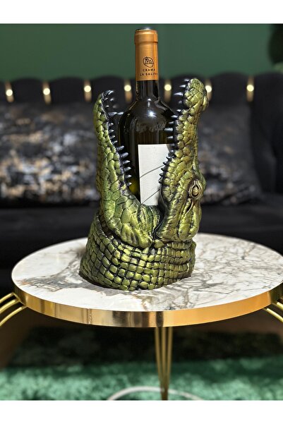 3dlink Suport pentru sticle de vin crocodil verde metalizat – decoratiune pre...