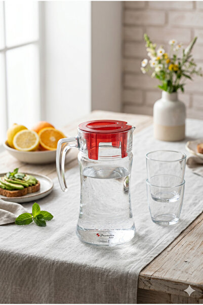 Paşabahçe Azur Kırmızı Kapaklı Cam Sürahi 1.4 L - Şık Tasarım Su ve Meşrubat ...