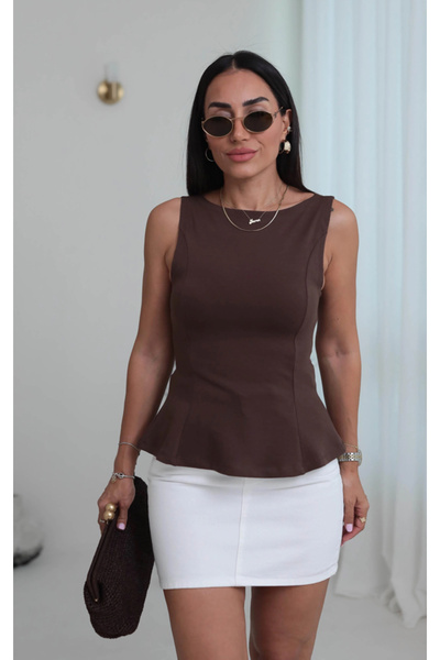 Perry Boutique Γυναικεία Αμάνικη Μπλούζα με Λεπτομέρεια Πεπλάμ