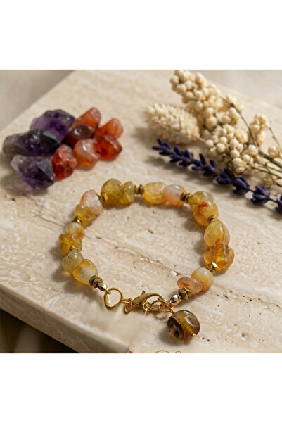 VİONEA Women's Unshaped Agate Stone Natural Stone Bracelet - Hematite Detaile...